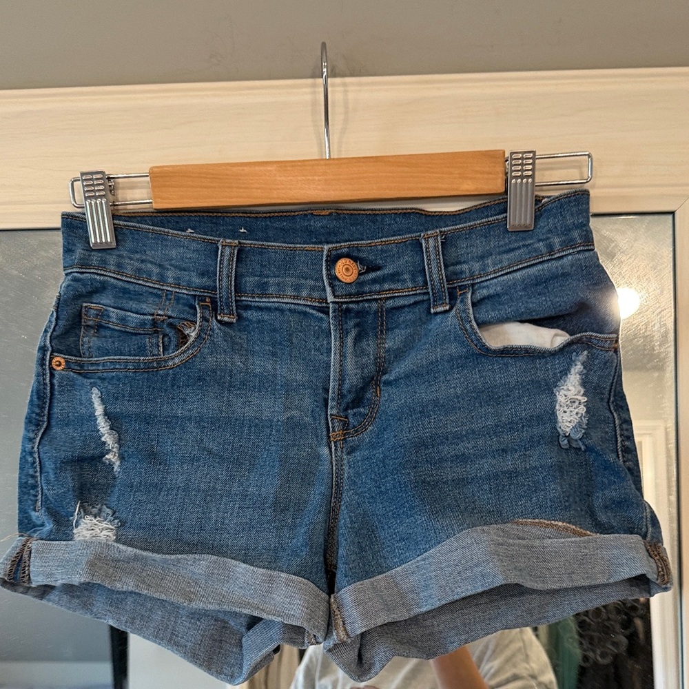 Old Navy Distressed Rolled-Hem Jean Shorts - Blue